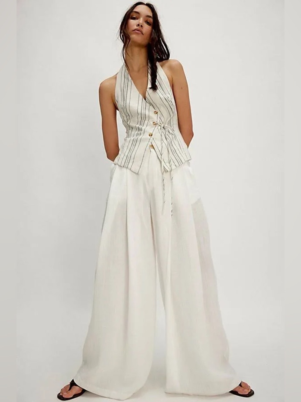 Free People Dallas Wide Leg Trouser White Size 10 - Picture 3 of 8